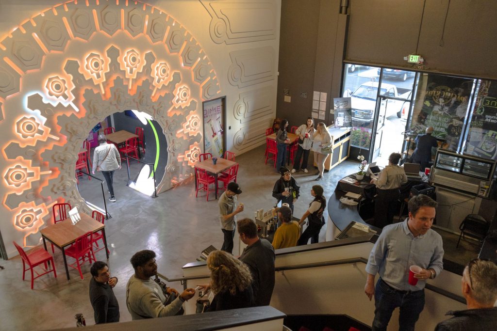 Looking down at the cafe from The Upstairs event space.